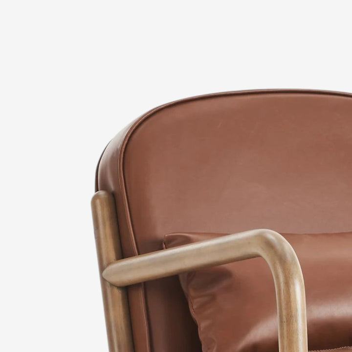 Bruno Wooden Accent Chair in Leather Upholstery - Saddle/ Walnut