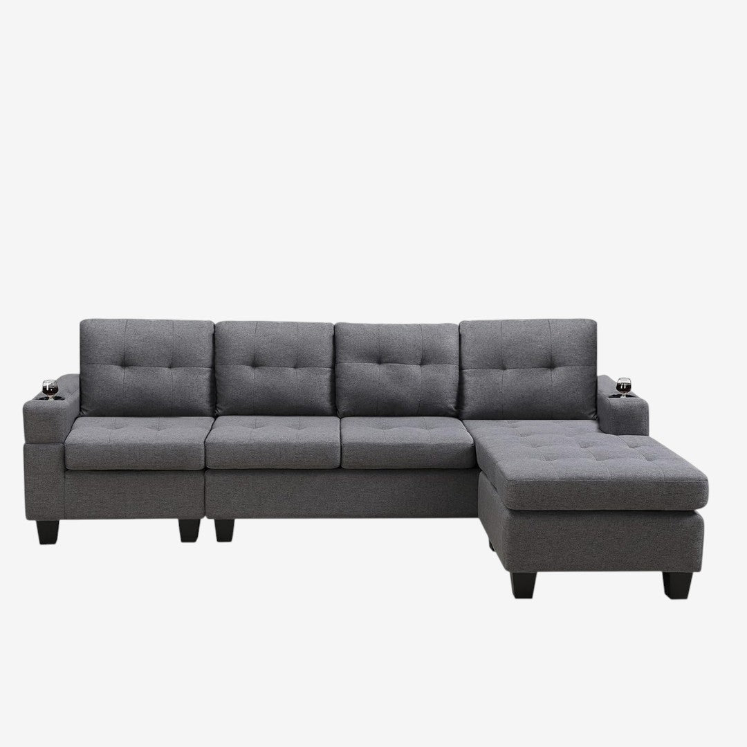 Bexen 2-Piece Reversible Sectional Sofa In Fabric Upholstery - Grey