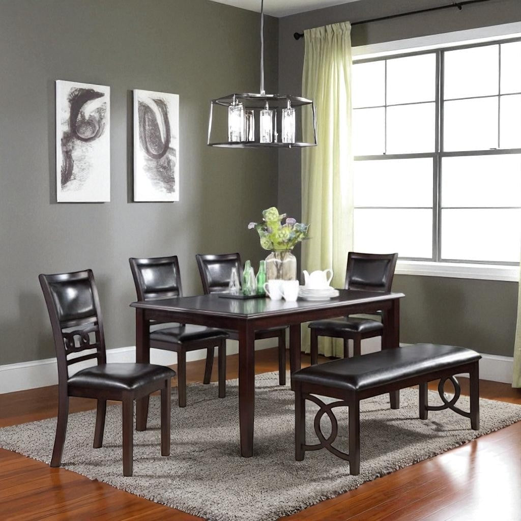 Vectra Wooden Dining Table Set For 4 With PU Upholstered Chairs & Versatile Bench - Espresso