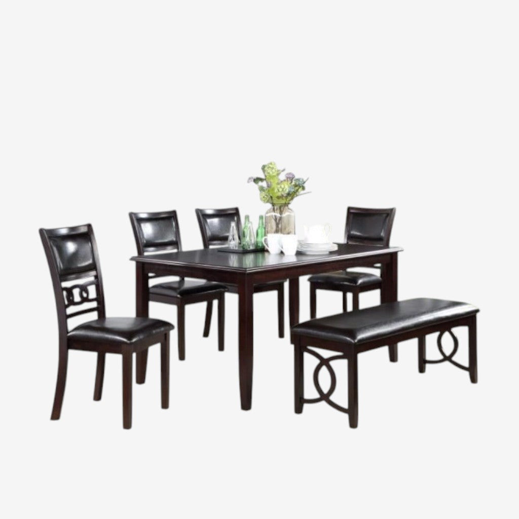 Vectra Wooden Dining Table Set For 4 With PU Upholstered Chairs & Versatile Bench - Espresso