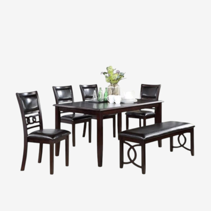 Vectra Wooden Dining Table Set For 4 With PU Upholstered Chairs & Versatile Bench - Espresso