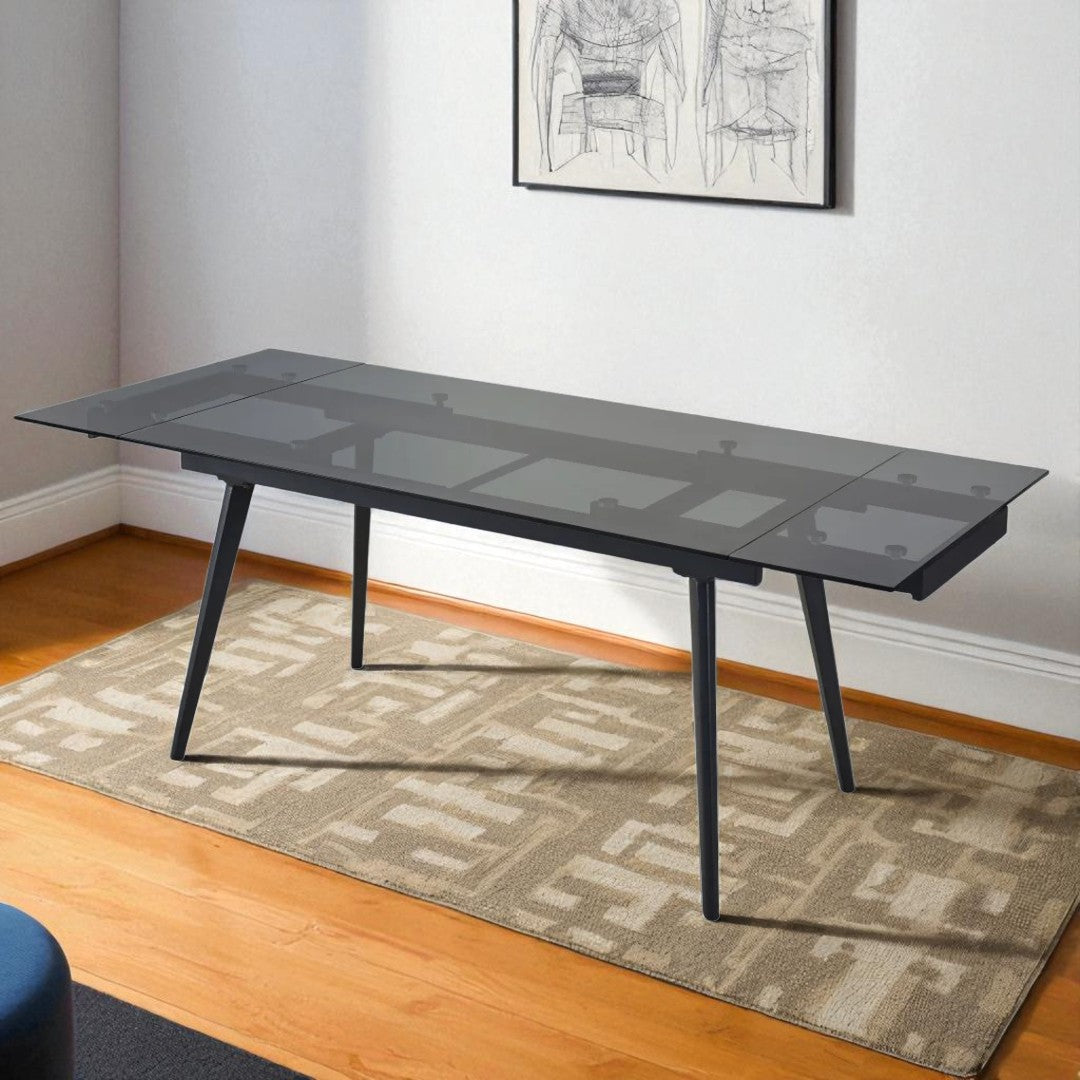 Hexon Extendable Dining Table With Tempered Glass Top - Black