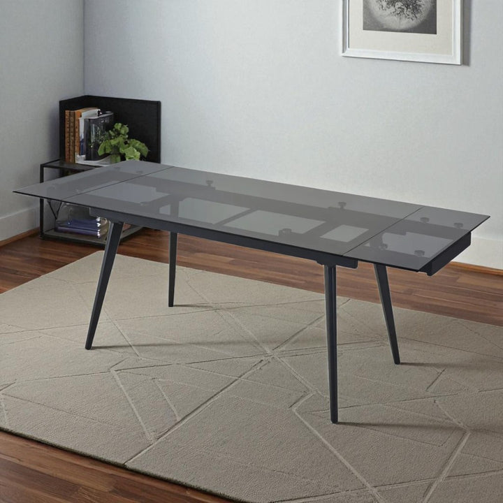 Hexon Extendable Dining Table With Tempered Glass Top - Black