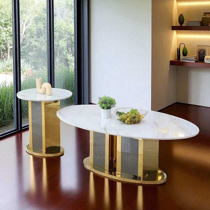 Daniela Metallic Coffee Table Set In Polished Gold/ Smoke Finish