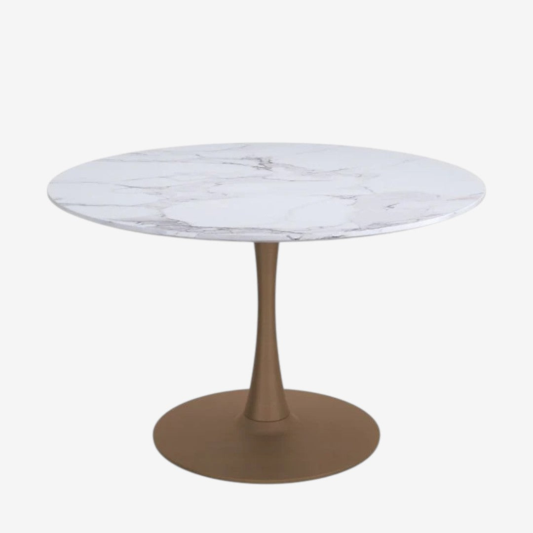 Livo Round Dining Table With Metallic Base - White Faux Marble/ Aged Gold | Available in 40" & 48" Sizes