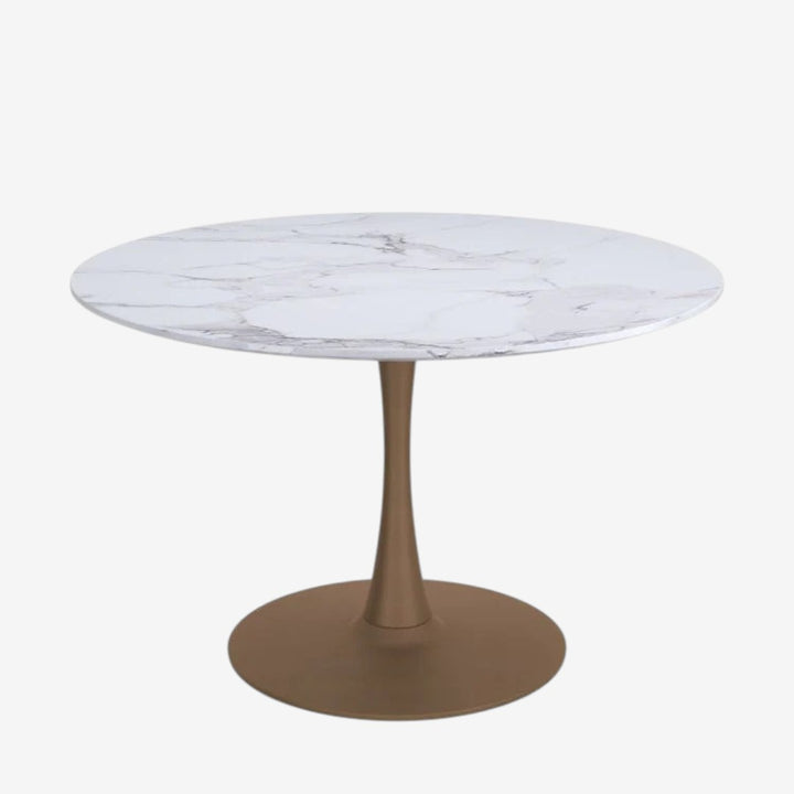 Livo Round Dining Table With Metallic Base - White Faux Marble/ Aged Gold | Available in 40" & 48" Sizes