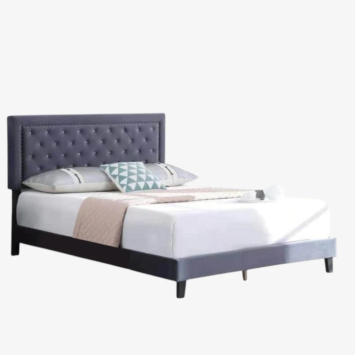 Hadley Velvet Upholstered Platform Bed Frame With Adjustable Headboard - Grey