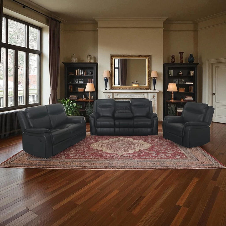 Hilton 3-Piece Manual Recliner Set In Air Leather Upholstery - Black