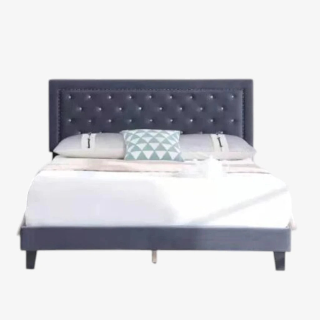 Hadley Velvet Upholstered Platform Bed Frame With Adjustable Headboard - Grey