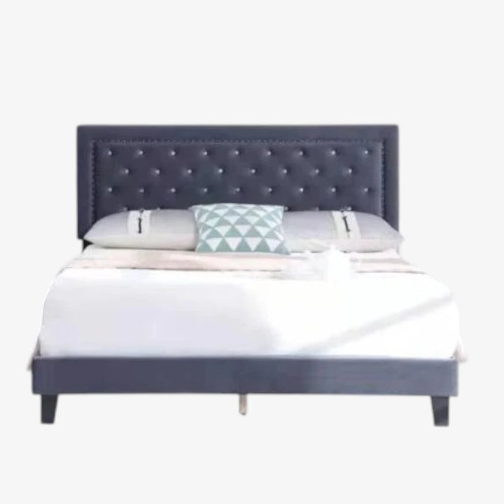 Hadley Velvet Upholstered Platform Bed Frame With Adjustable Headboard - Grey