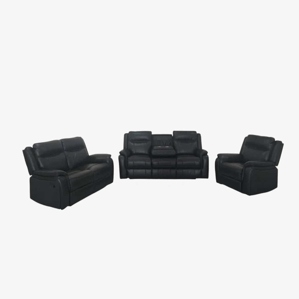 Hilton 3-Piece Manual Recliner Set In Air Leather Upholstery - Black