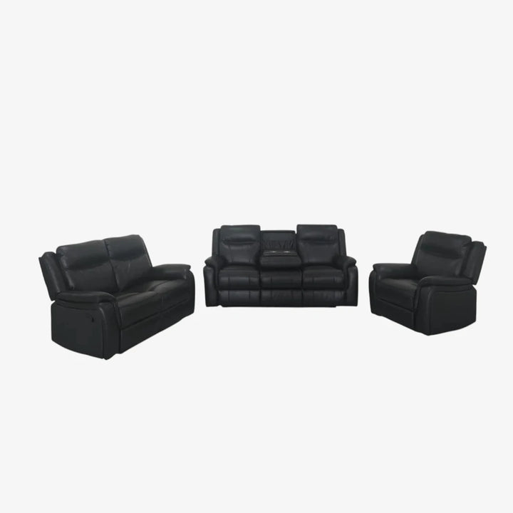 Hilton 3-Piece Manual Recliner Set In Air Leather Upholstery - Black