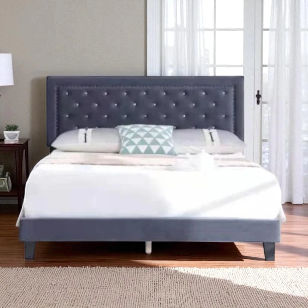 Hadley Velvet Upholstered Platform Bed Frame With Adjustable Headboard - Grey