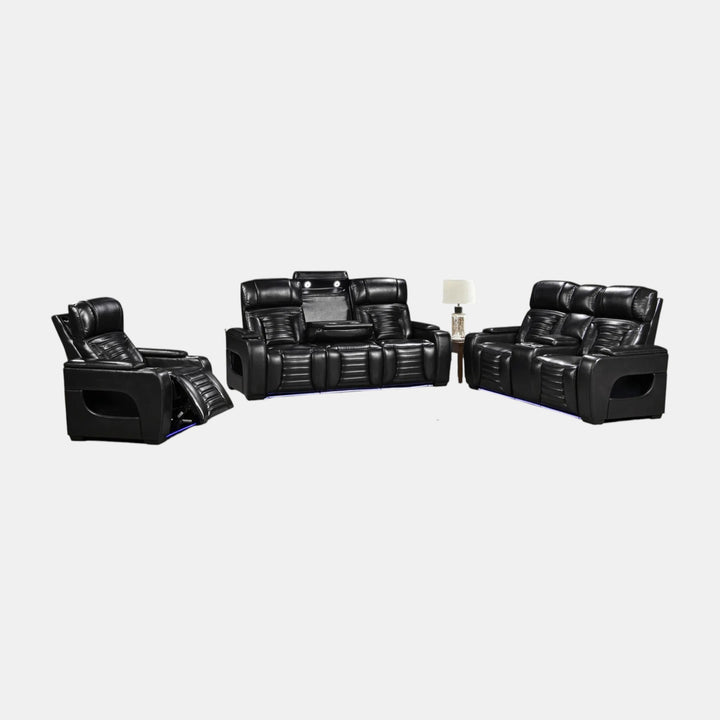 Zuma 3-Piece Power Recliner Set In Air Leather Upholstery - Black