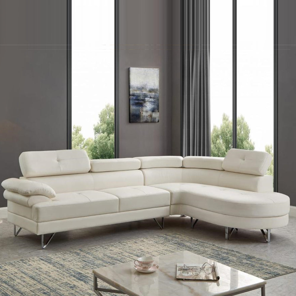 Wisla Sectional with Right Chaise - White in Leather