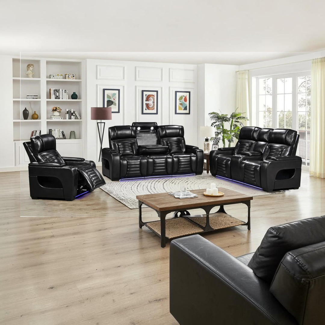 Zuma 3-Piece Power Recliner Set In Air Leather Upholstery - Black