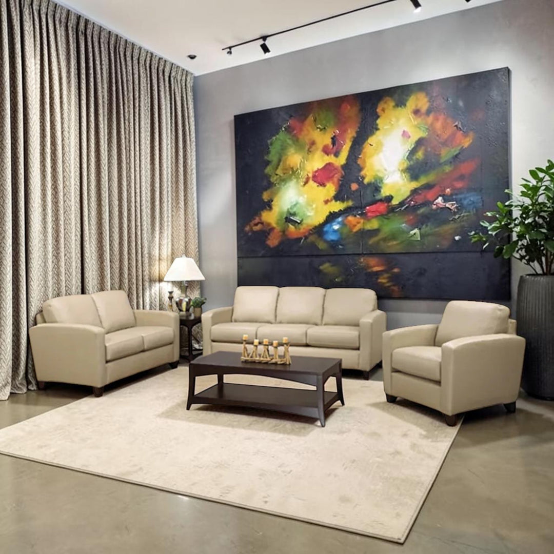 Liora 3-Piece Sofa Set In Leather Upholstery - Buff