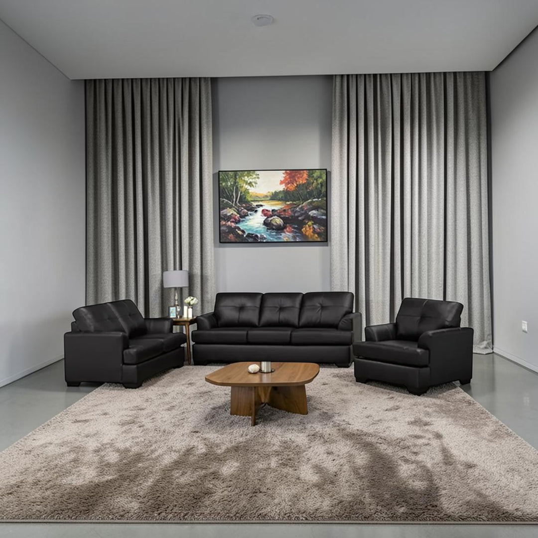 Oslo 3-Piece Sofa Set In Leather Upholstery - Black