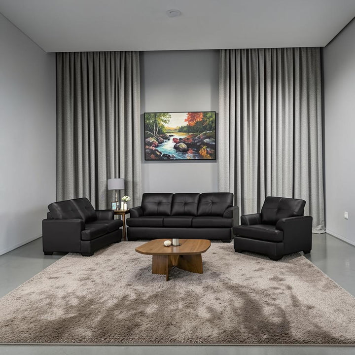 Oslo 3-Piece Sofa Set In Leather Upholstery - Black