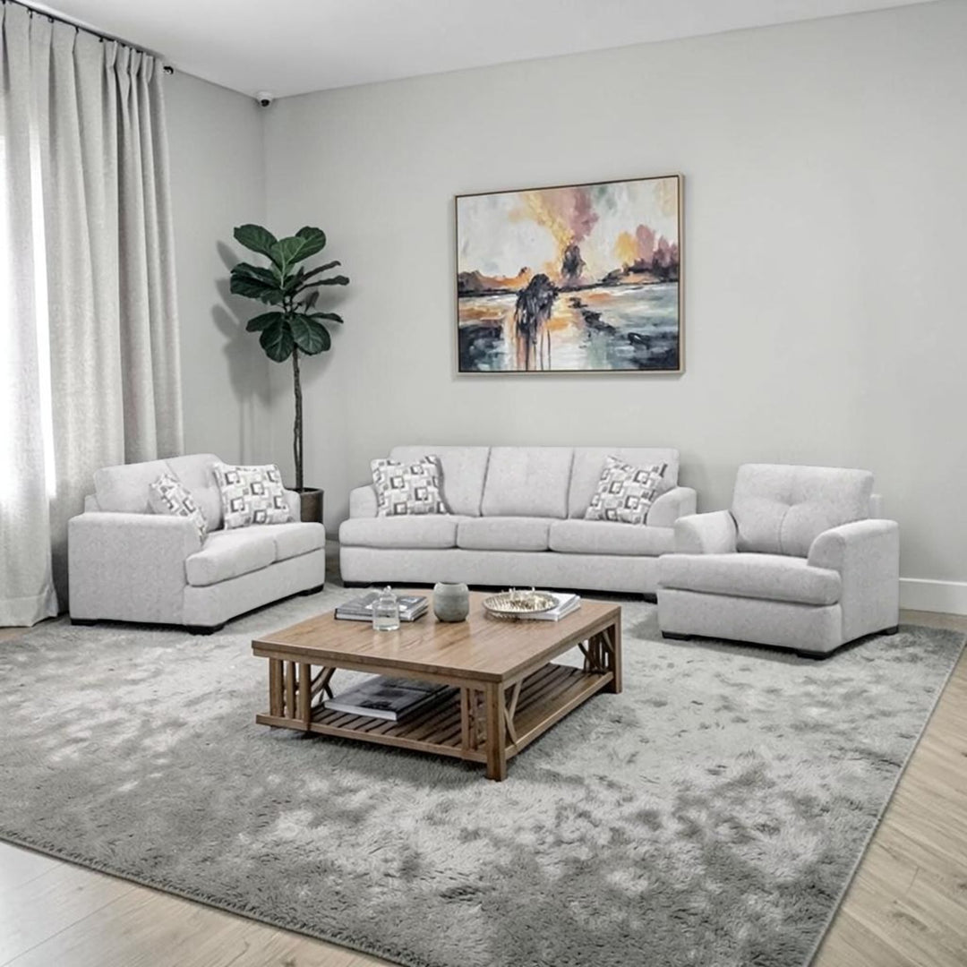 Oslo 3-Piece Sofa Set In Fabric Upholstery - Light Grey