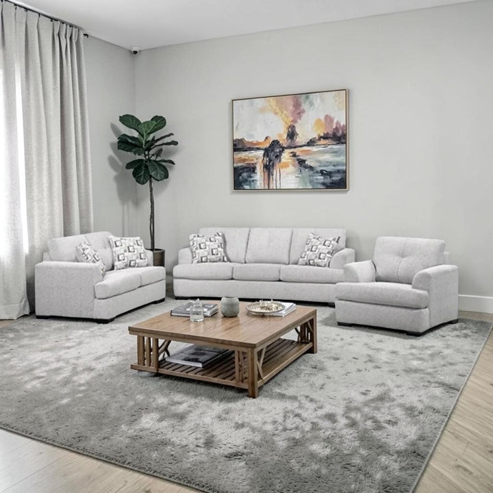 Oslo 3-Piece Sofa Set In Fabric Upholstery - Light Grey