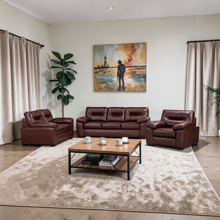 Savoy 3-Piece Sofa Set In Leather Upholstery - Merlot