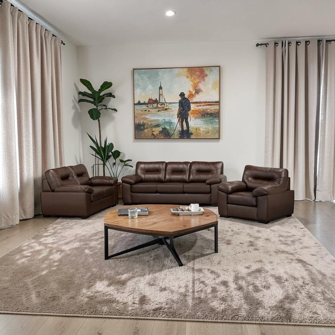 Savoy 3-Piece Sofa Set In Leather Upholstery - Brown