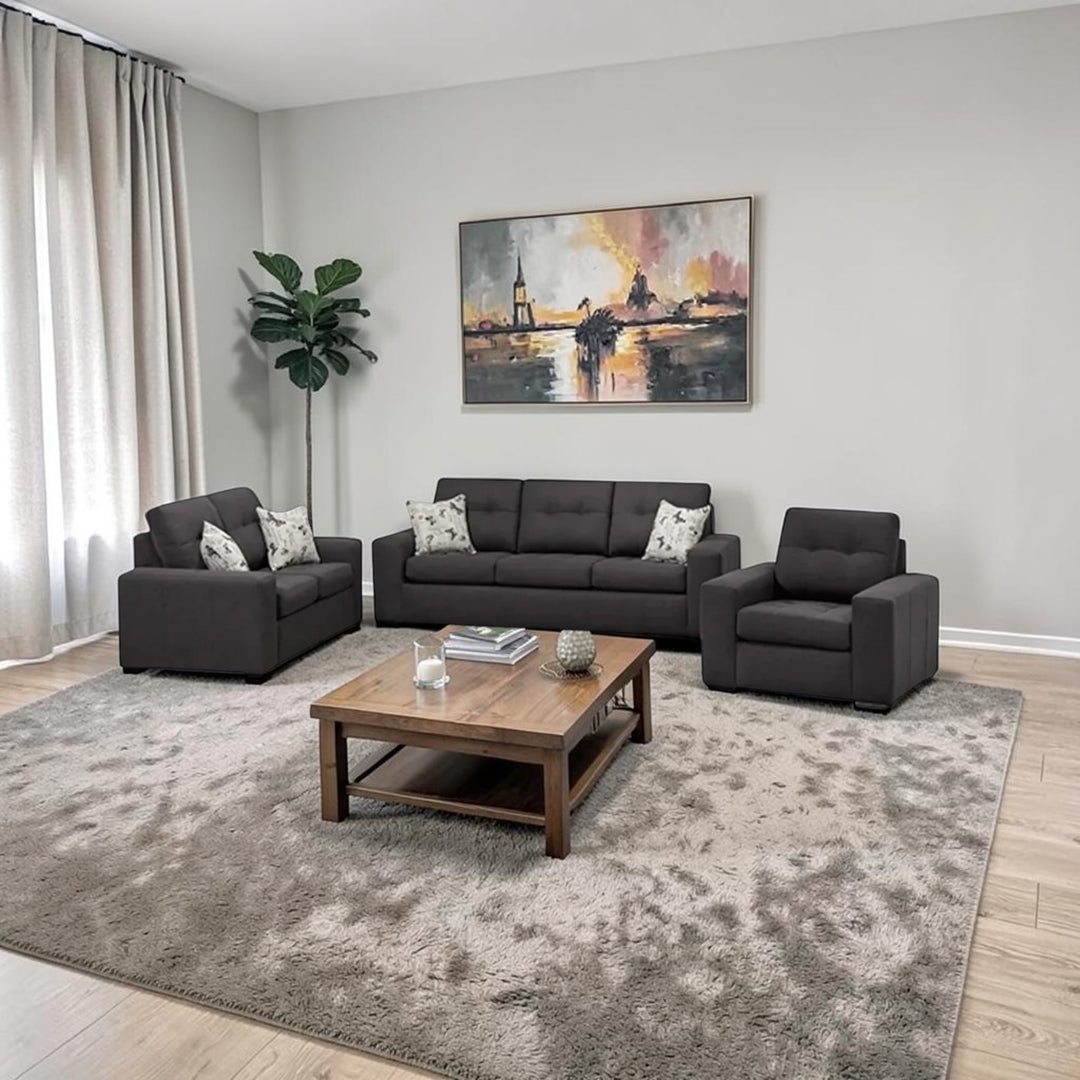 Belle 3-Piece Sofa Set In Fabric Upholstery - Anthracite