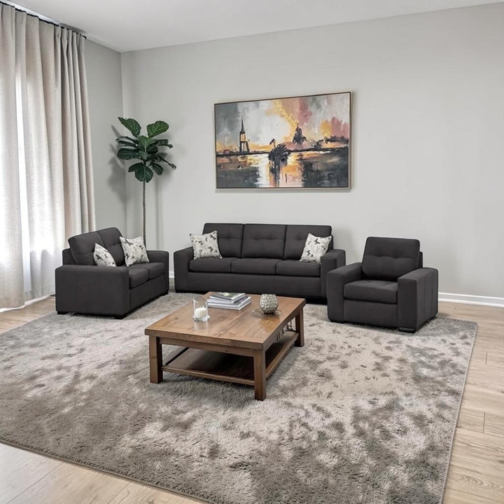 Belle 3-Piece Sofa Set In Fabric Upholstery - Anthracite