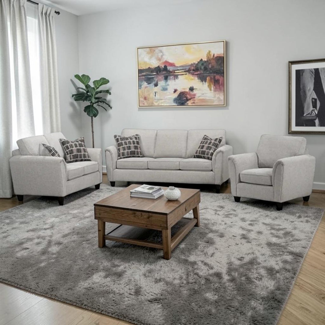 Langley 3-Piece Sofa Set In Fabric Upholstery - Light Grey