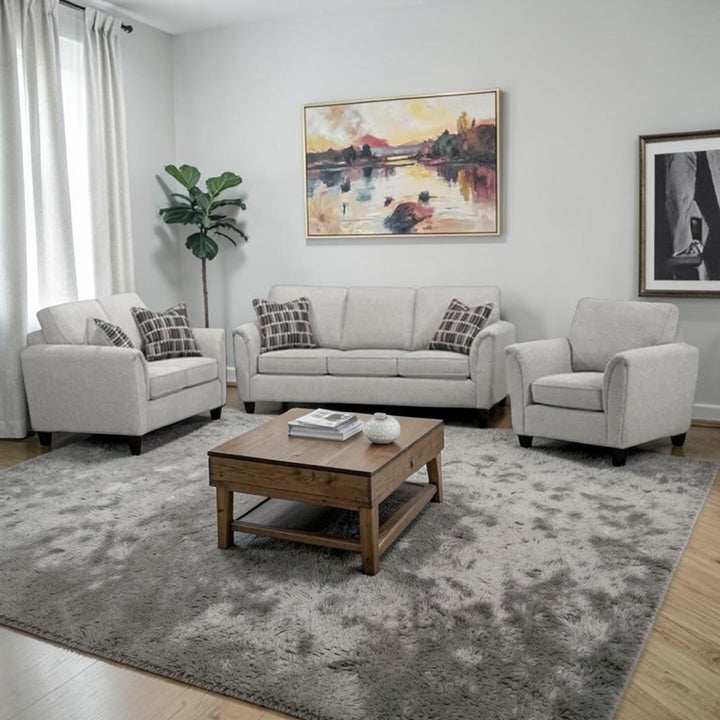 Langley 3-Piece Sofa Set In Fabric Upholstery - Light Grey