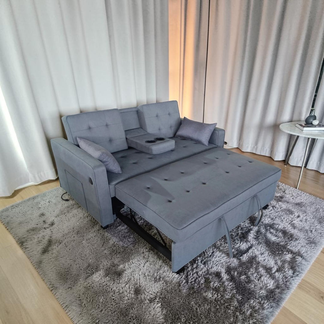Sophia Fabric Upholstered Sofa Bed With USB Charging Ports - Dark Grey