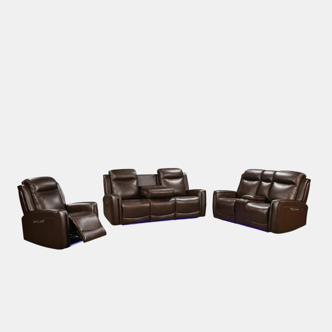 Starbit 3-Piece Power Recliner Set In Leather Upholstery - Brown