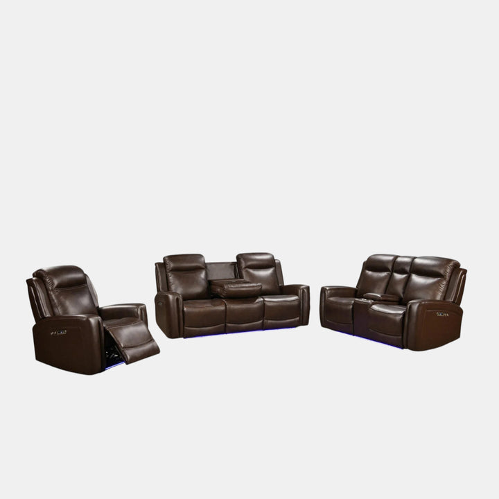 Starbit 3-Piece Power Recliner Set In Leather Upholstery - Brown