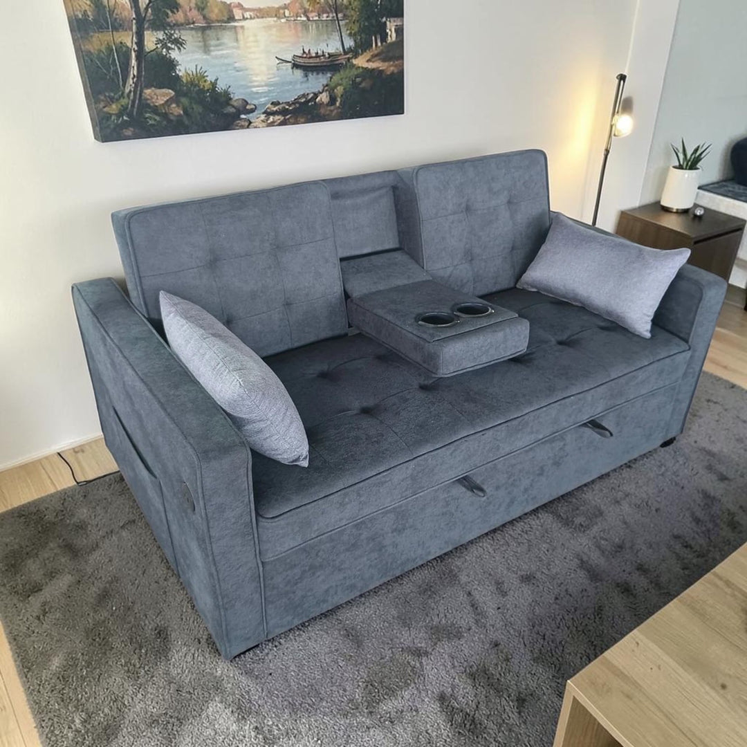 Sophia Fabric Upholstered Sofa Bed With USB Charging Ports - Dark Grey