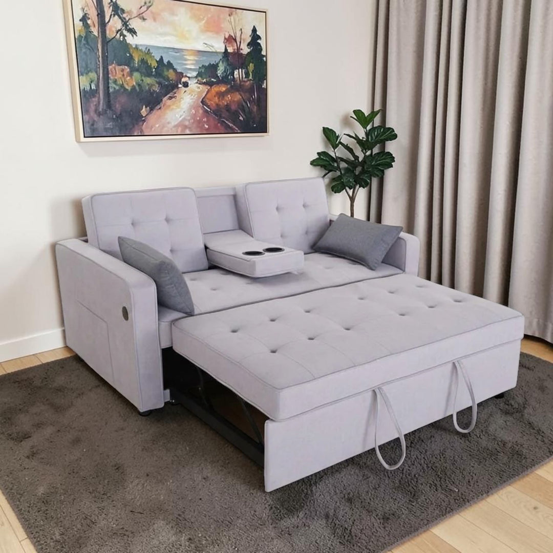Sophia Fabric Upholstered Sofa Bed With USB Charging Ports - Grey