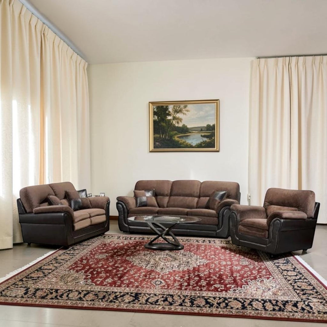Oaklyn 3-Piece Fabric Upholstered Sofa Set In Brown/ Chocolate Finish