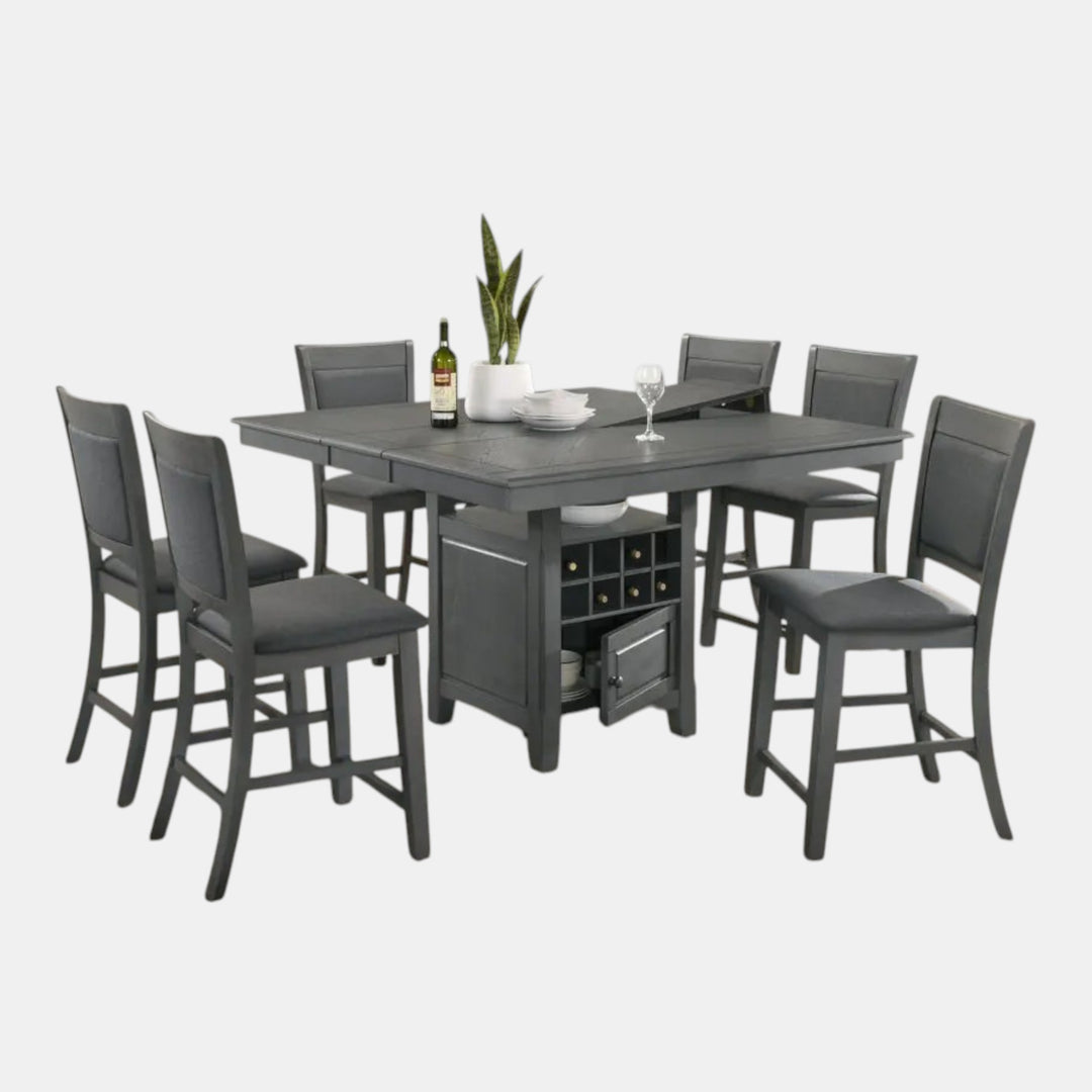 Finch Wooden Dining Table Set For 6 With Pub Height Chairs - Grey