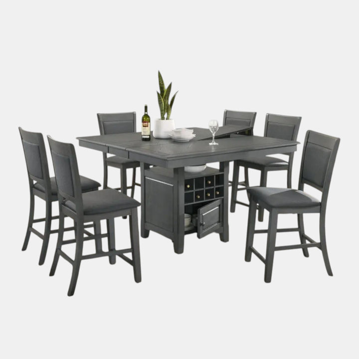 Finch Wooden Dining Table Set For 6 With Pub Height Chairs - Grey