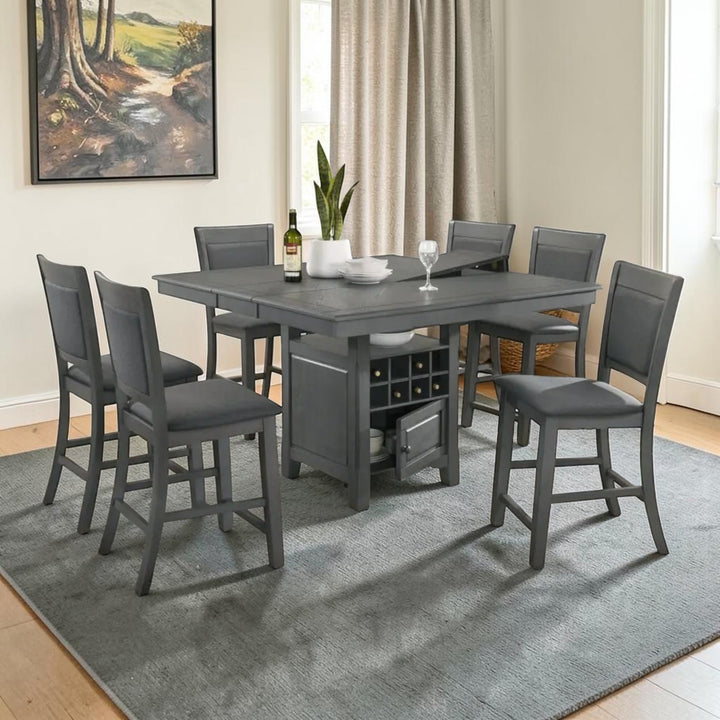 Finch Wooden Dining Table Set For 6 With Pub Height Chairs - Grey