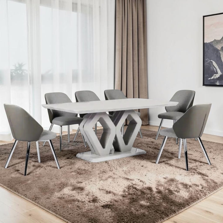 Villas Wooden Dining Table Set For 6 With Tempered Glass Top - Grey/ White