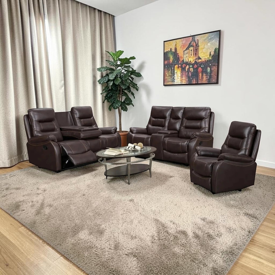Silar 3-Piece Power Recliner Set In Leather Gel Upholstery - Brown