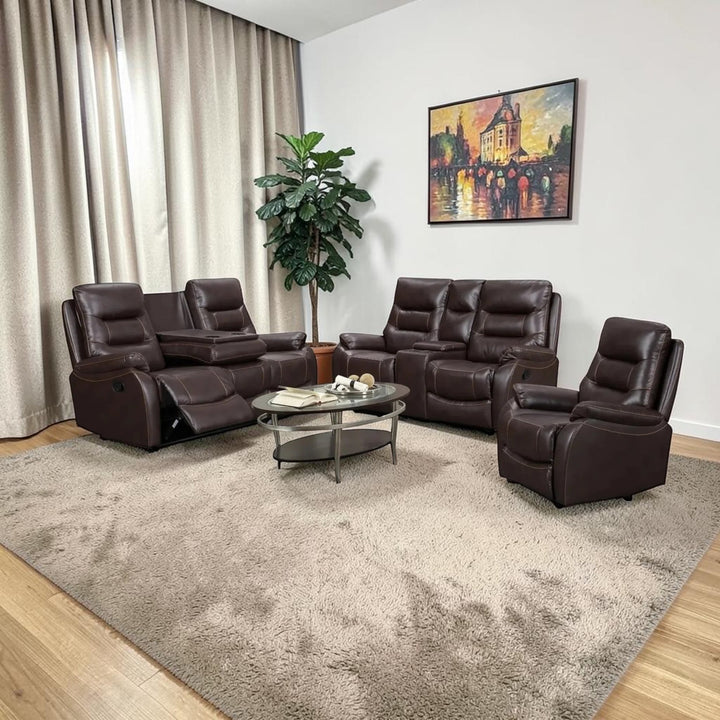 Silar 3-Piece Power Recliner Set In Leather Gel Upholstery - Brown