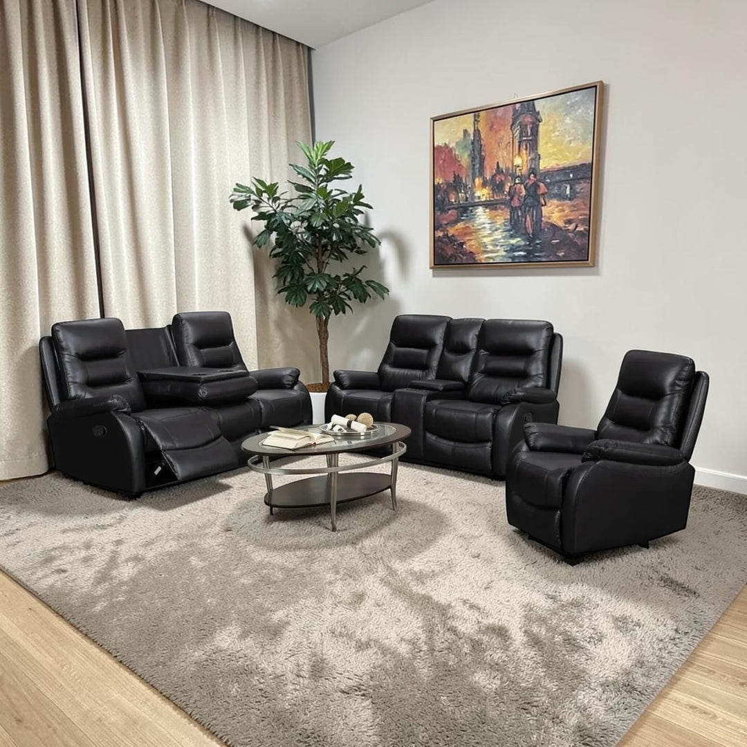 Silar 3-Piece Power Recliner Set In Leather Gel Upholstery - Black