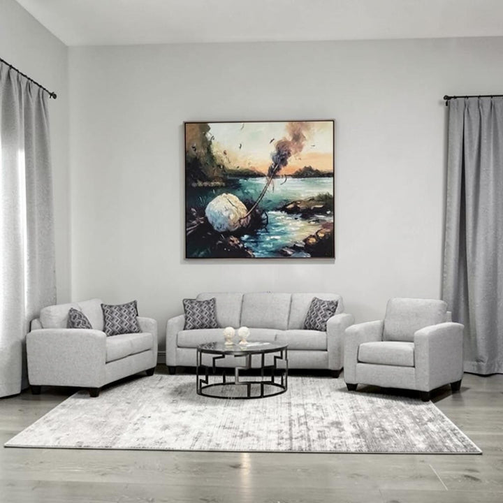 Twilight 3-Piece Transitional Sofa Set In Fabric Upholstery - Light Grey