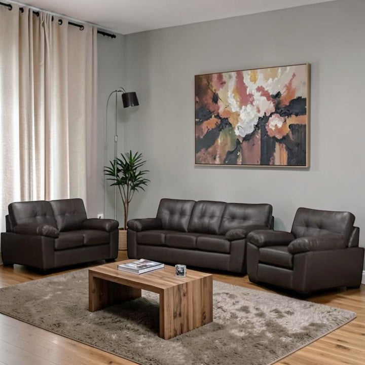 Diora 3-Piece Sofa Set In Leather Upholstery - Chocolate