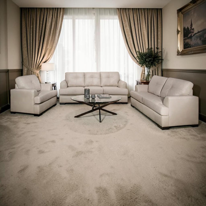 Oslo 3-Piece Sofa Set In Leather Upholstery - Bisque