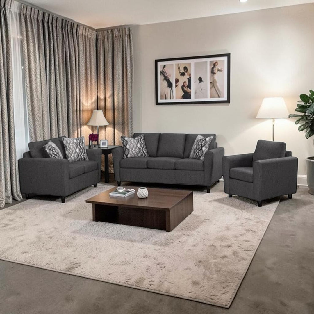Riverstone 3-Piece Sofa Set In Fabric Upholstery - Charcoal