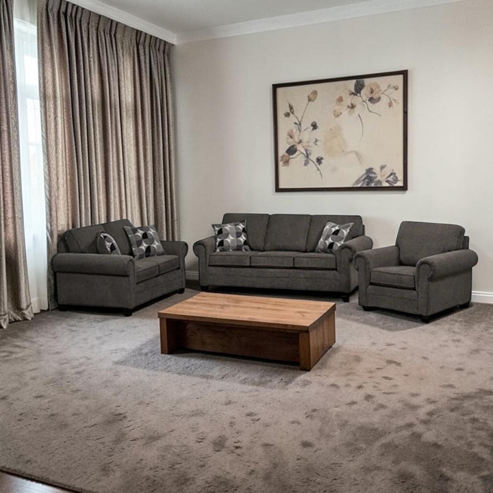 Solstice 3-Piece Transitional Sofa Set In Fabric Upholstery - Dark Grey