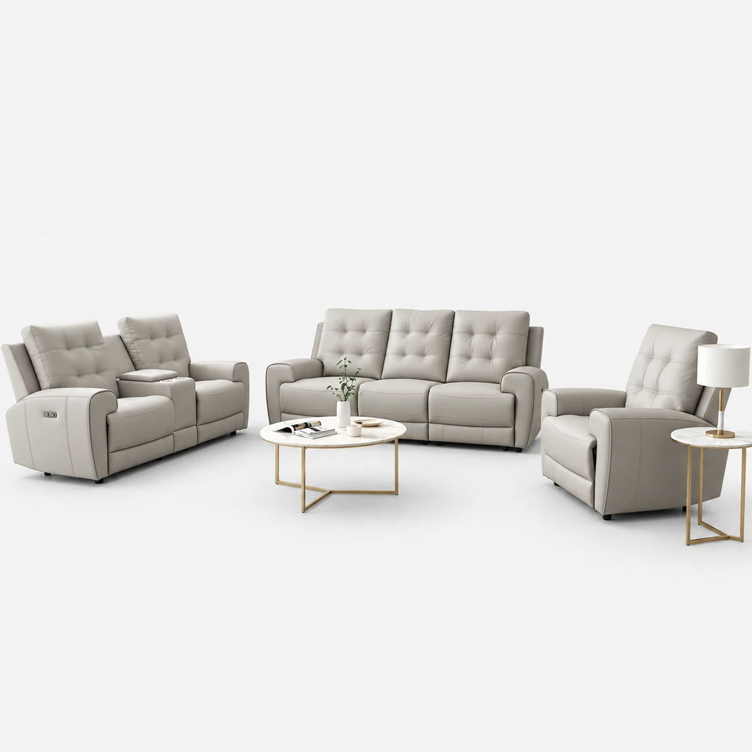 Nolan Taupe 3-Piece Power Recliner Set In Aire-Leather Upholstery